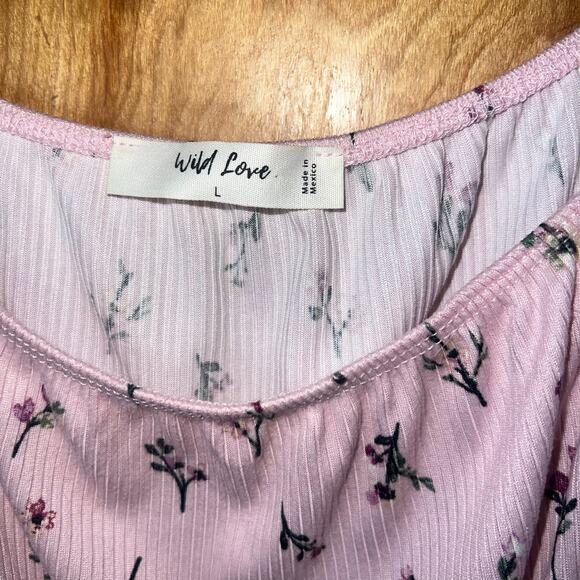 NWT Short Sleeve Light Pink Floral Ribbed Off Shoulder Blouse Size Large - Picture 3 of 10